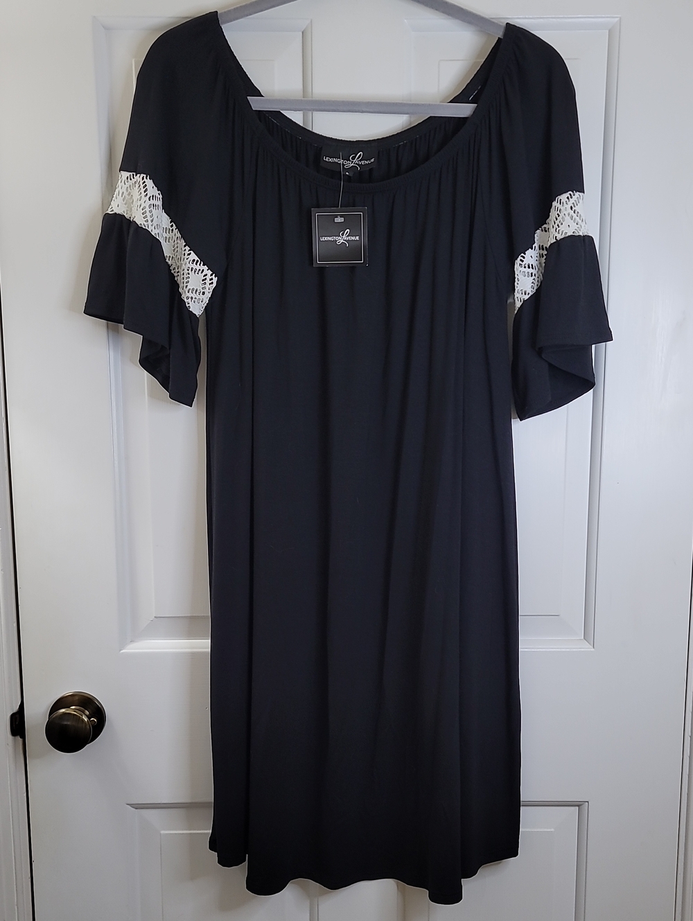 Lexington Avenue Black A-line Swing Dress with Lace Ruffle Sleeves
